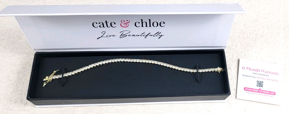 Cate & Chloe 18K Gold Plated Simulated Diamond Tennis Bracelet NIB